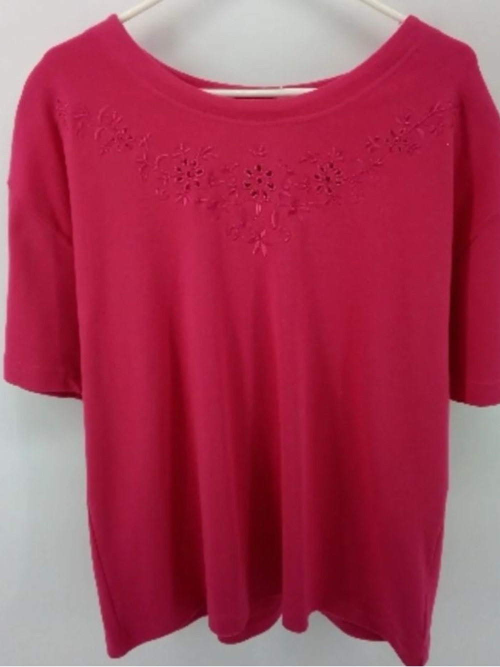Women's Pink Embroidered Short-Sleeve Top